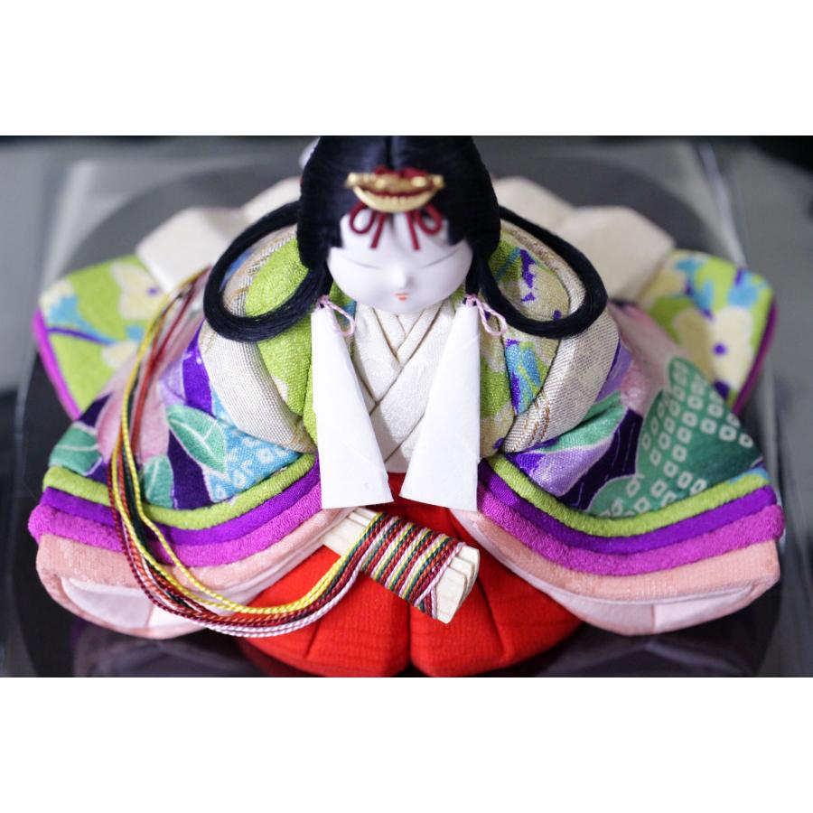 雛人形 おひなさま 木目込み 鈴木賢一 以和喜 時代裂 黄緑鳥柄 紫桜柄