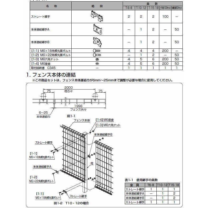 LIXIL TOEX ハイグリッドフェンスN8型 T-10.・12用調整継手セット｜iidaya｜02