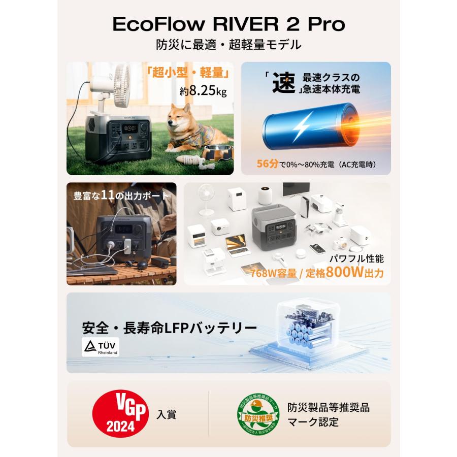 EF ECOFLOW EcoFlow ポータブル電源 大容量 RIVER 2 Pro キャンプ 車