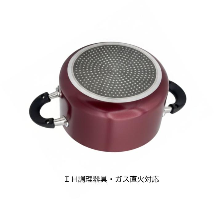 半寸胴鍋 22cm 5.5L ガラス鍋蓋付 両手鍋 ガス火 IH対応 フッ素加工