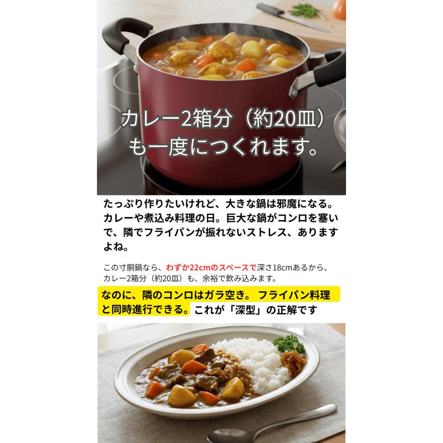 寸胴鍋 22cm 6.8L ガラス鍋蓋付 両手鍋 ガス火 IH対応 フッ素加工