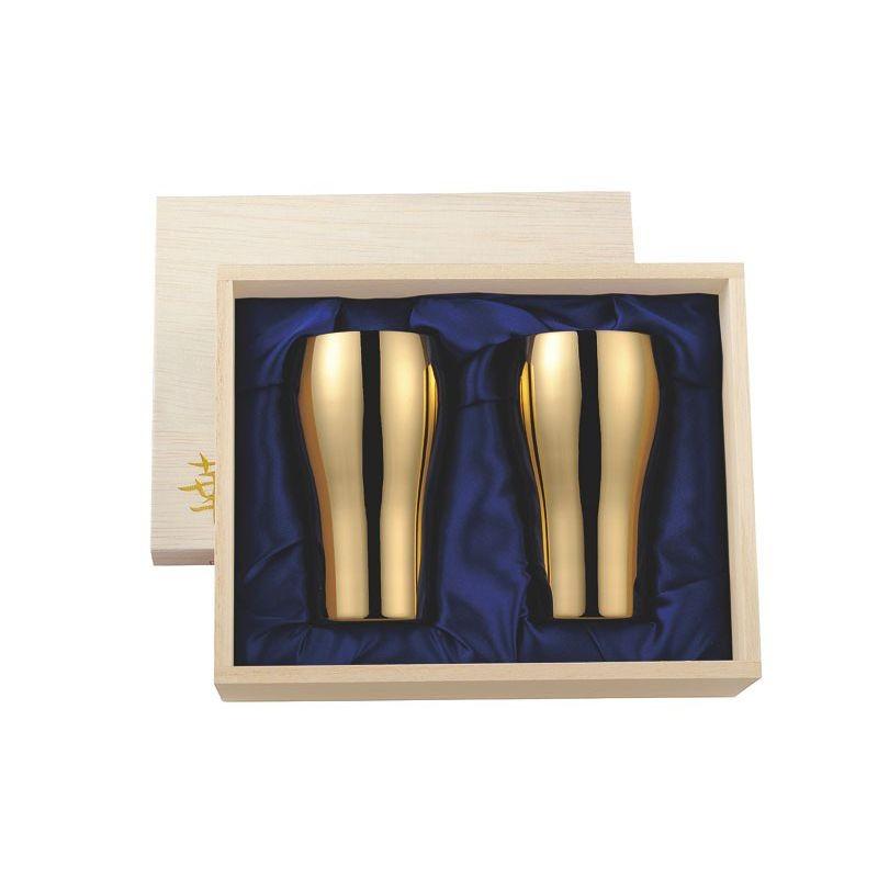 桐箱入　華　タンブラー　槌目　金メッキ　2ｐｃｓ　200ml
