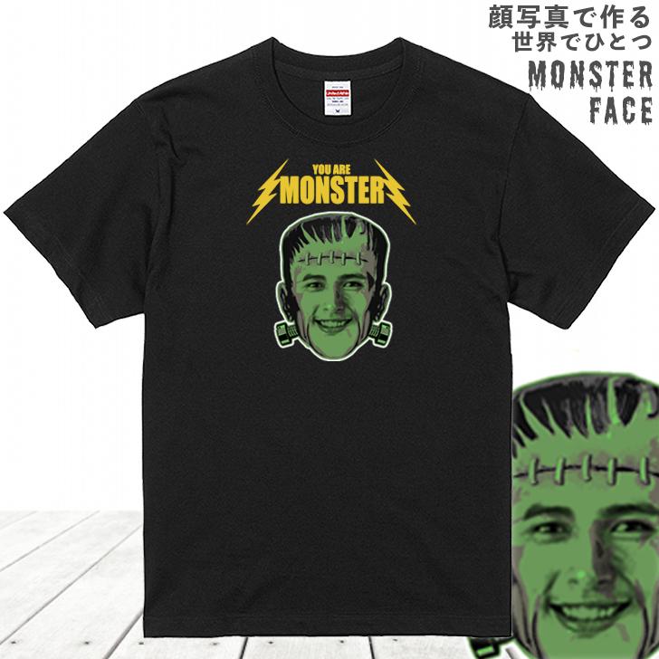 顔写真で作る フランケンシュタイン 顔 Tシャツ ブラック 黒 おもしろ