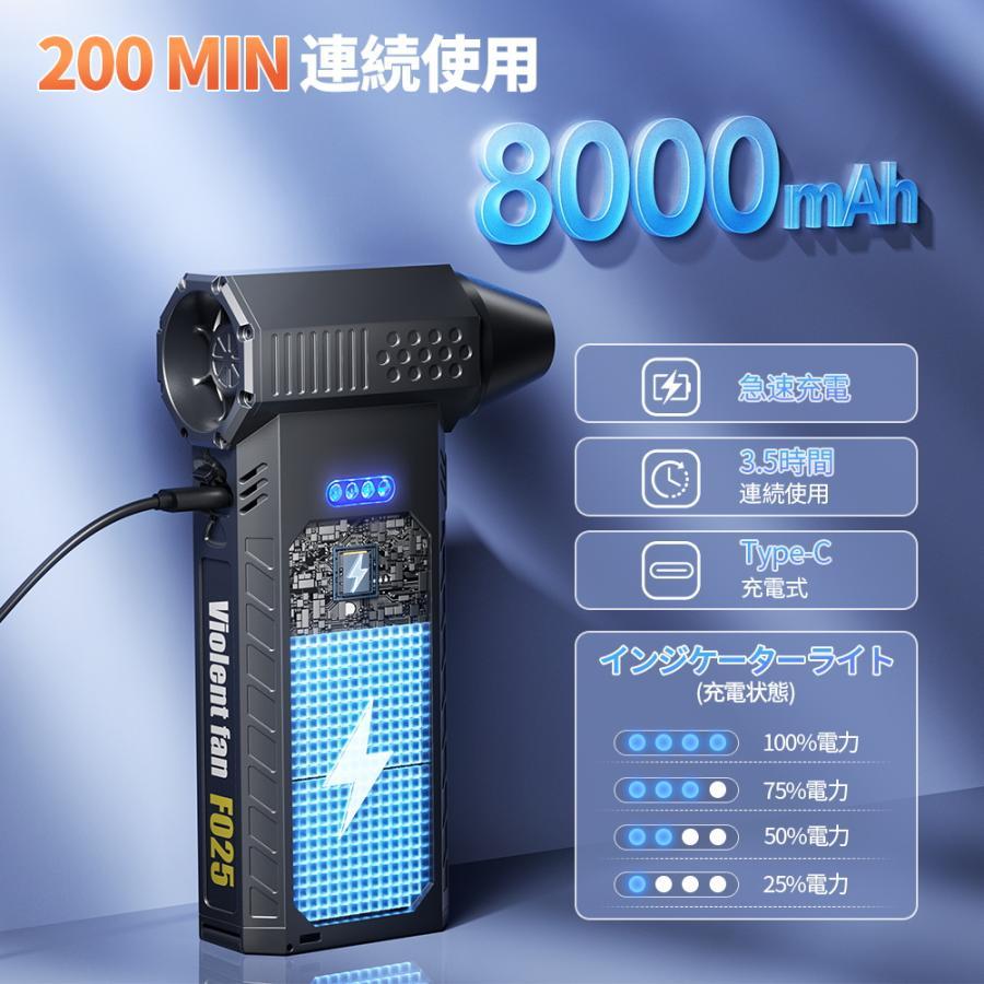 8000mAh・ 風速100m/s】エアダスター 電動 150000RPM 無階段調節 充電