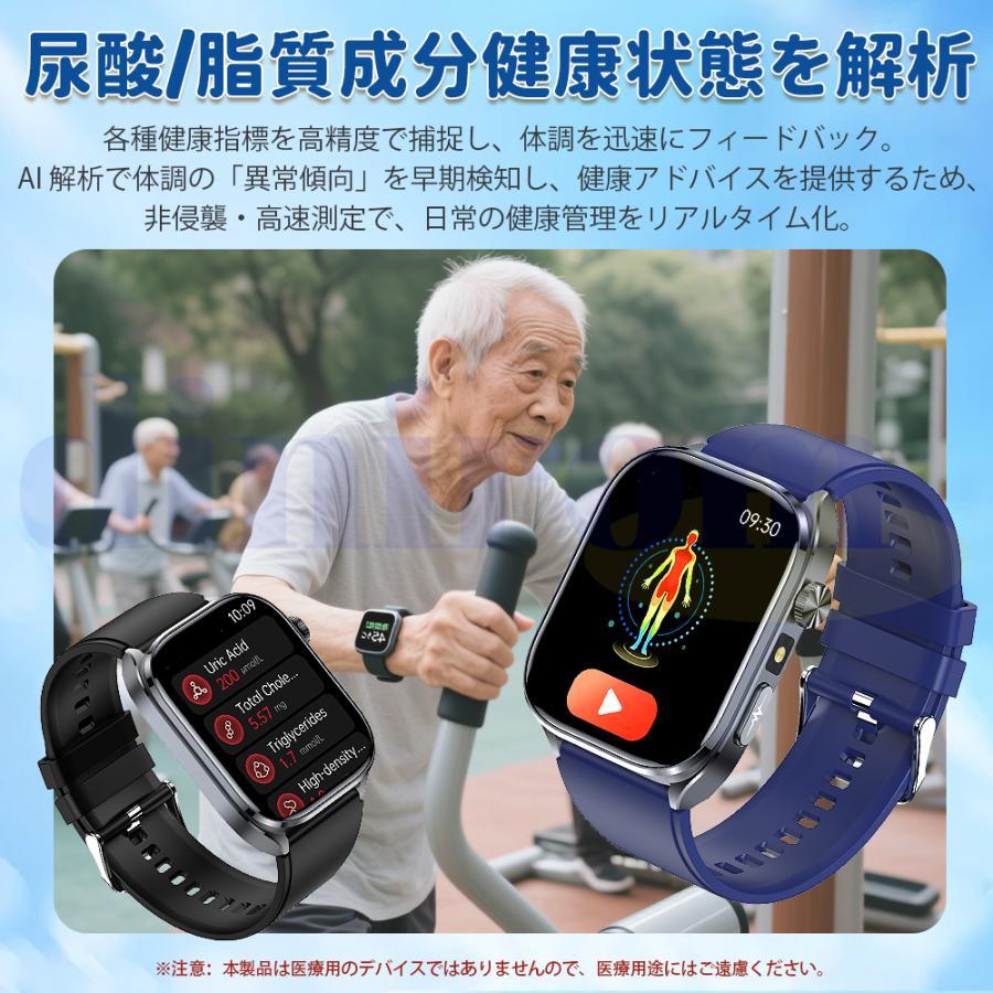 スマートウォッチ 血糖値測定 血圧 心電図 ECG 健康管理 通話 メッセージ スマートウォッチ 医療レベル糖値 血圧測定 ECG心電図 通話機能 体温