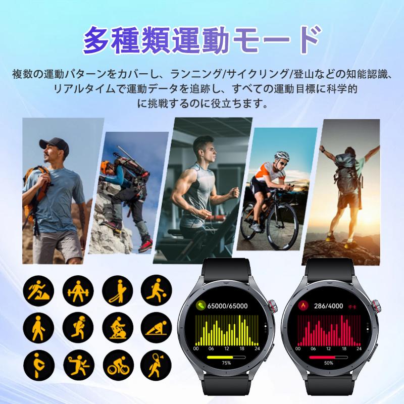 スマートウォッチ 懐中電灯 通話機能 血圧測定 ECG心電図 体組成 血液成分分析 血中酸素 体温検知 睡眠監視 歩数計 音声アシスタントiPhone Android 母の日 爆買の画像