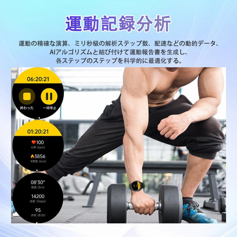 スマートウォッチ 懐中電灯 通話機能 血圧測定 ECG心電図 体組成 血液成分分析 血中酸素 体温検知 睡眠監視 歩数計 音声アシスタントiPhone Android 母の日 爆買の画像