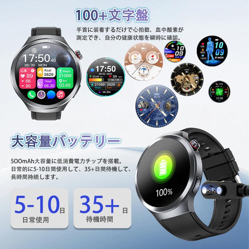 スマートウォッチ 通話機能付き 血圧測定 心拍数 血中酸素 心電図ECG+HRV 体組成 睡眠監視 体温検知 SOS 着信通知 iphone Android対応 母の日 爆買の画像