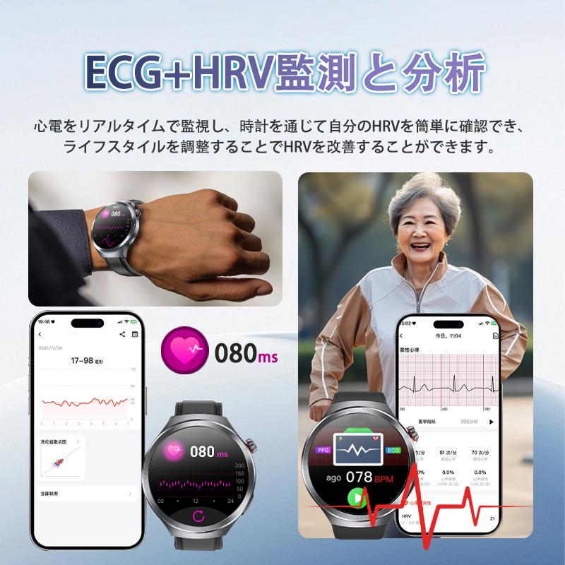 スマートウォッチ 通話機能付き 血圧測定 心拍数 血中酸素 心電図ECG+HRV 体組成 睡眠監視 体温検知 SOS 着信通知 iphone Android対応 母の日 爆買の画像