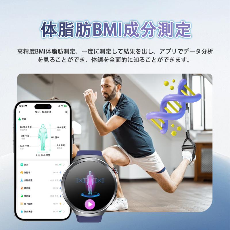 スマートウォッチ 通話機能付き 血圧測定 心拍数 血中酸素 心電図ECG+HRV 体組成 睡眠監視 体温検知 SOS 着信通知 iphone Android対応 母の日 爆買の画像