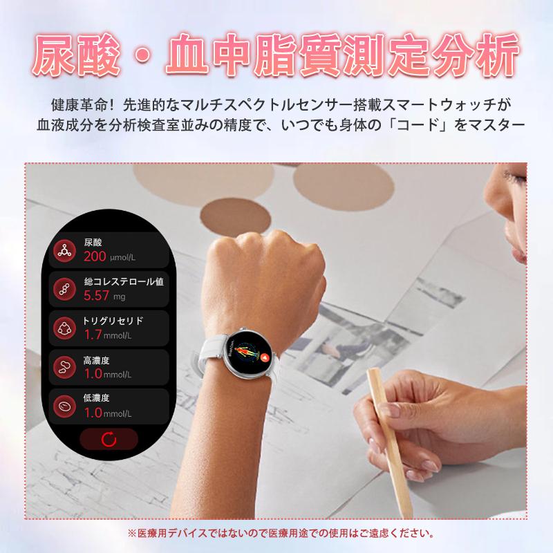 スマートウォッチ 日本製センサー 医療レベル心電図ECG+PPG 血圧 血中酸素 気分/疲労度管理 睡眠管理 着信＆LINE通知 レディース 生理周期 彼女 母の日 爆買の画像