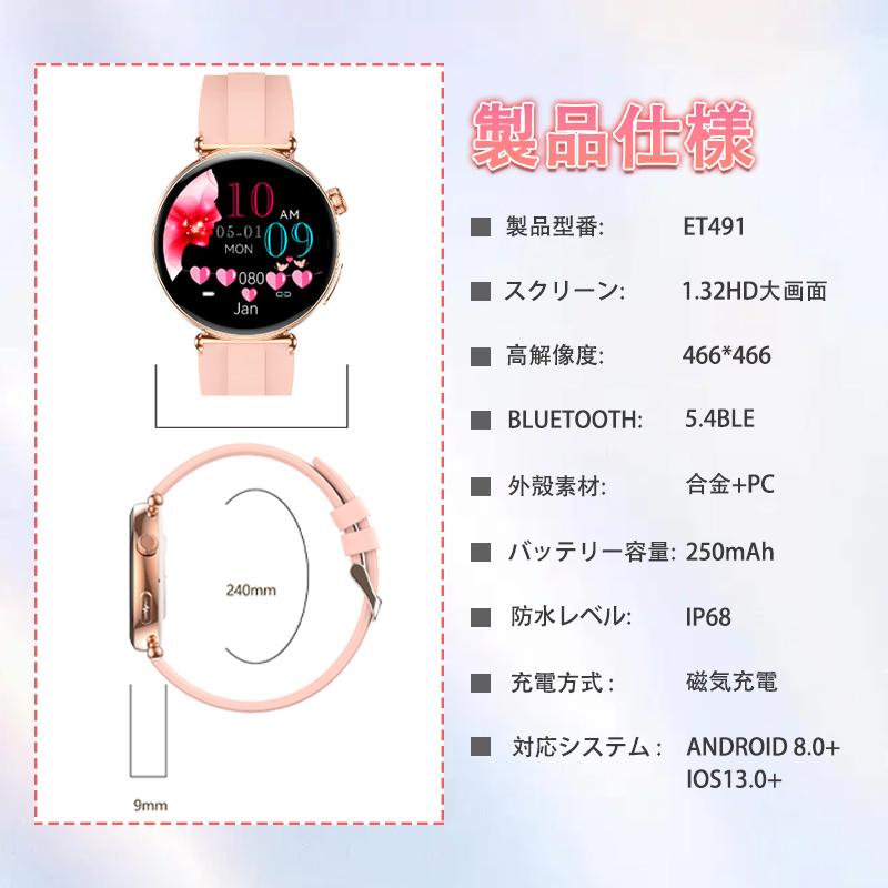 スマートウォッチ 日本製センサー 医療レベル心電図ECG+PPG 血圧 血中酸素 気分/疲労度管理 睡眠管理 着信＆LINE通知 レディース 生理周期 彼女 母の日 爆買の画像