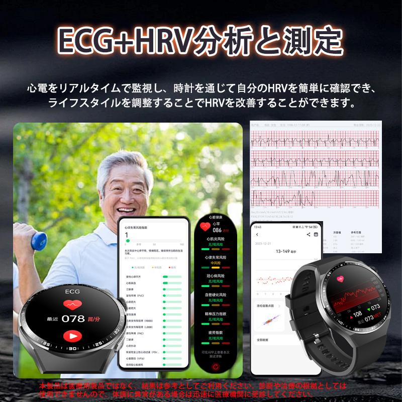 スマートウォッチ 24時間健康管理 糖値 ECG PPG心電図 体組成 通話機能付き 体温 血圧 血中酸素 血中脂質 尿酸 睡眠 HRV 歩数計 着信通知 SOS 母の日 爆買の画像