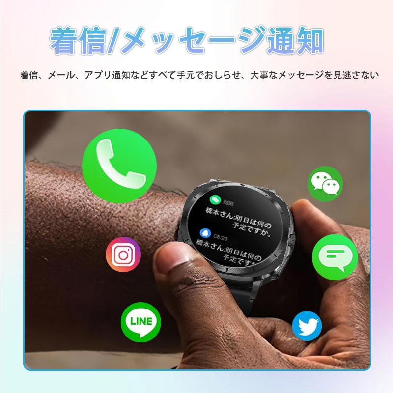 スマートウォッチ 日本製センサー 通話機能 マイクロ健康診断 心電図ECG+HRV 血圧/糖測定 BMI 心拍計 酸素 体温 睡眠 LINE通知 ios/Android対応 母の日 爆買の画像