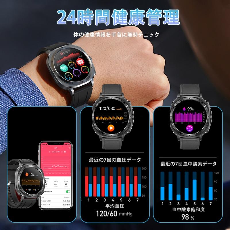 スマートウォッチ 日本製センサー 通話機能 マイクロ健康診断 心電図ECG+HRV 血圧/糖測定 BMI 心拍計 酸素 体温 睡眠 LINE通知 ios/Android対応 母の日 爆買の画像