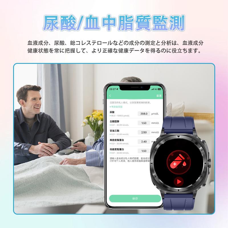 スマートウォッチ 日本製センサー 通話機能 マイクロ健康診断 心電図ECG+HRV 血圧/糖測定 BMI 心拍計 酸素 体温 睡眠 LINE通知 ios/Android対応 母の日 爆買の画像