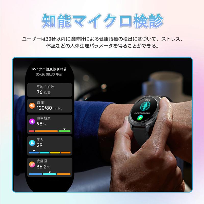 スマートウォッチ 日本製センサー 通話機能 マイクロ健康診断 心電図ECG+HRV 血圧/糖測定 BMI 心拍計 酸素 体温 睡眠 LINE通知 ios/Android対応 母の日 爆買の画像