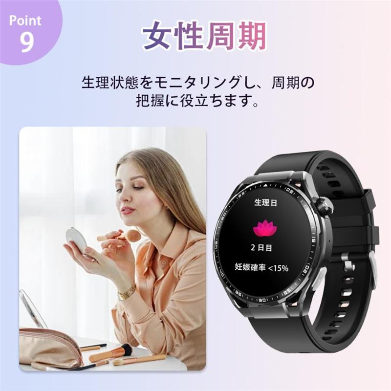 スマートウォッチ 日本製センサー 通話機能 SOS機能 歩数計 ECG心電図測定 体温/睡眠監測 酸素濃度 血圧/糖測定 心拍計 LINE通知 ios/Android対応 母の日 爆買の画像