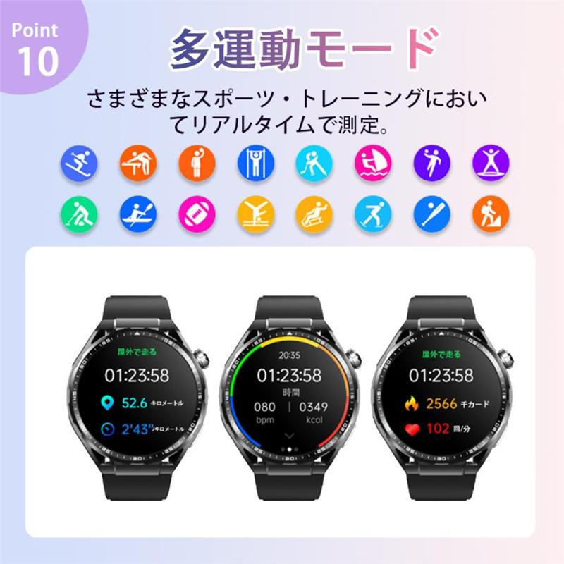 スマートウォッチ 日本製センサー 通話機能 SOS機能 歩数計 ECG心電図測定 体温/睡眠監測 酸素濃度 血圧/糖測定 心拍計 LINE通知 ios/Android対応 母の日 爆買の画像