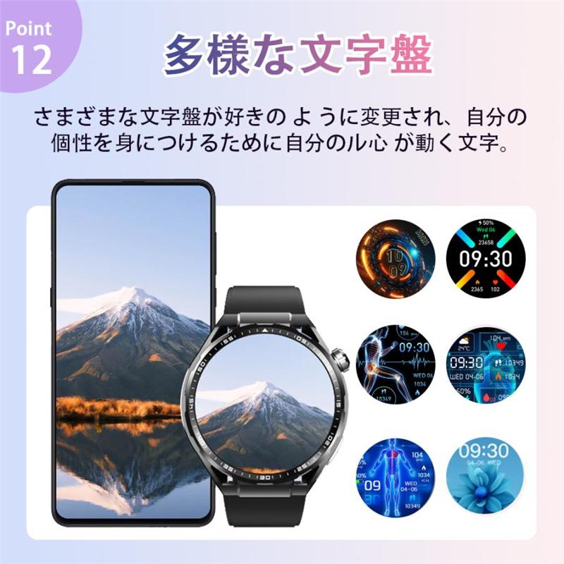 スマートウォッチ 日本製センサー 通話機能 SOS機能 歩数計 ECG心電図測定 体温/睡眠監測 酸素濃度 血圧/糖測定 心拍計 LINE通知 ios/Android対応 母の日 爆買の画像