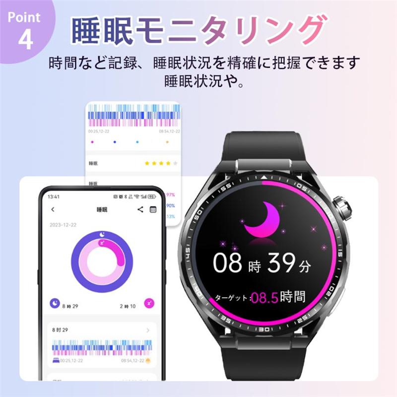 スマートウォッチ 日本製センサー 通話機能 SOS機能 歩数計 ECG心電図測定 体温/睡眠監測 酸素濃度 血圧/糖測定 心拍計 LINE通知 ios/Android対応 母の日 爆買の画像