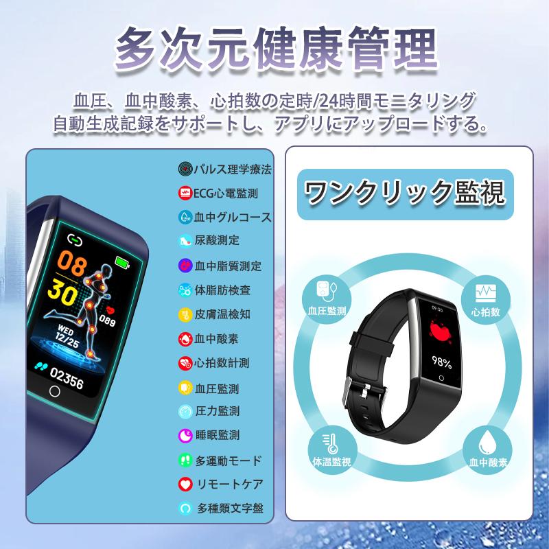 「パルス理学療法」スマートウォッチ 日本製センサー 通話機能 心電図ECG+PPG 血圧/糖測定 尿酸 血中脂質 体温測定 血中酸素 心拍数 睡眠管理 着信通知 爆買の画像