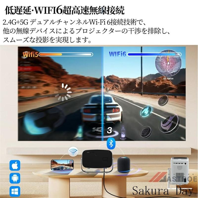 プロジェクター 家庭用 小型 天井投影 4K対応 電動フォーカス スマホと