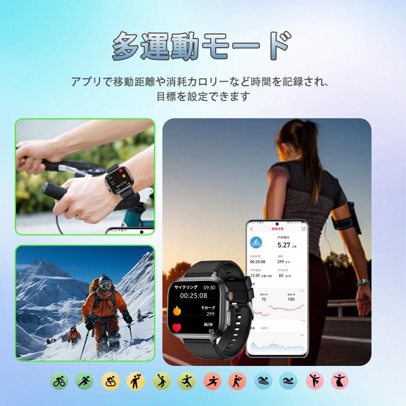 スマートウォッチ 日本製センサー 医療レベル心電図ECG+PPG 血圧/糖 血中酸素 体温測定 心拍数 睡眠管理 呼吸率 歩数計 通話機能 Line着信通知 母の日 爆買の画像