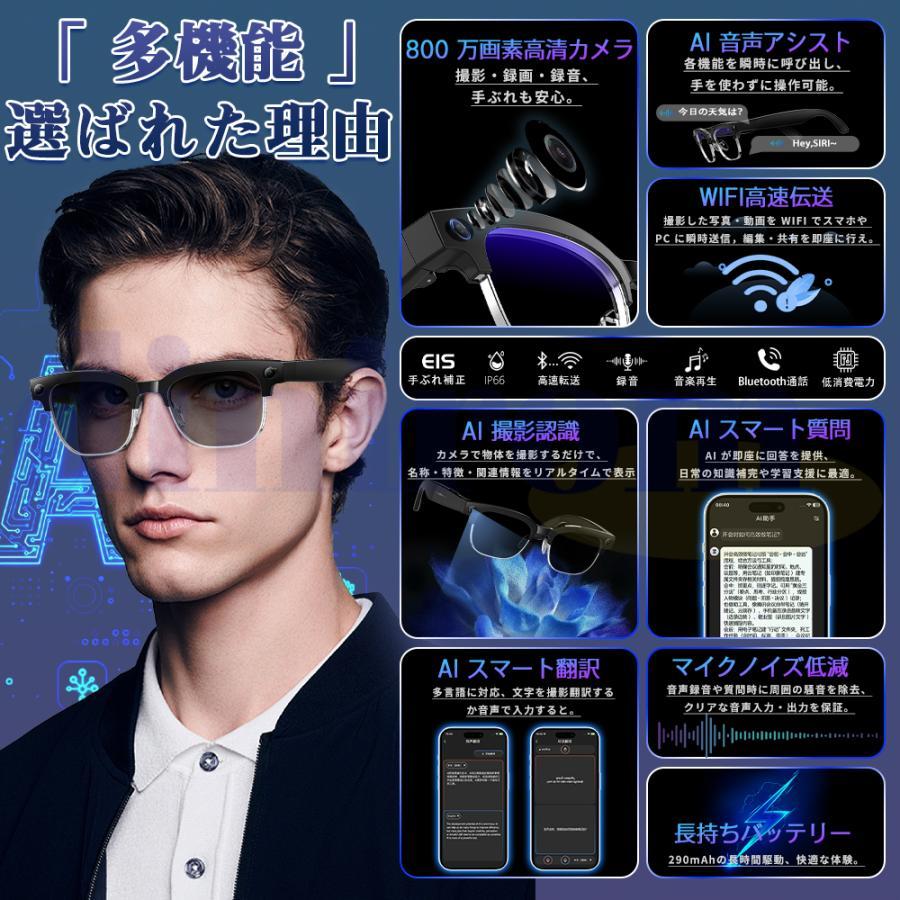 スマートグラス マイク内蔵 AIワイヤレスメガネ Bluetooth5.3 AI検索