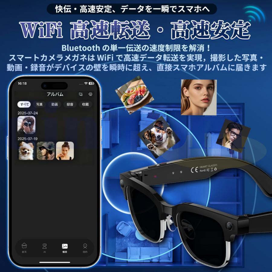 スマートグラス マイク内蔵 AIワイヤレスメガネ Bluetooth5.3 AI検索