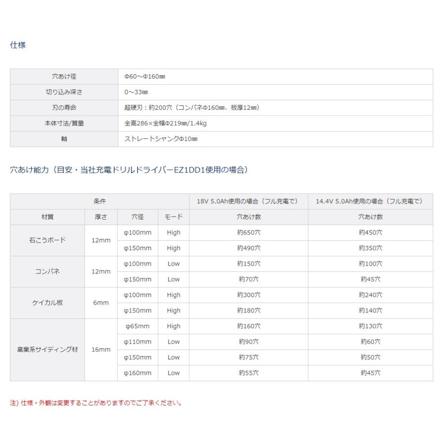 パナソニック Panasonic ユニバーサル ホルソー 60-160 EZ1SX1 パナソニック Panasonic ユニバーサル ホルソー 60-160 EZ1SX1