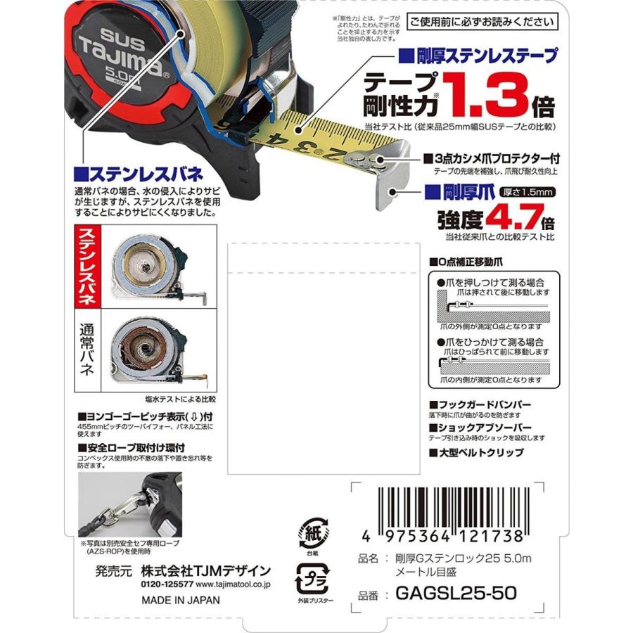 タジマ 剛厚 Gステンロック25 5.0m 25mm 幅 メートル 目盛 GAGSL25-50 