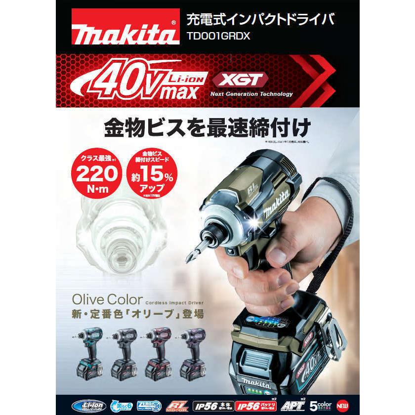 国内正規輸入品 マキタ 充電式インパクトドライバー 40Vmax TD001GRDX