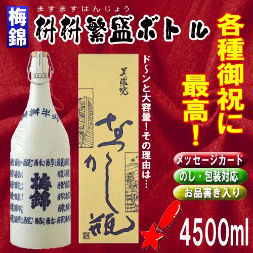 梅錦 益々繁盛ボトル 4.5L枡枡半升(上撰・栄冠)美濃焼き なつかし瓶