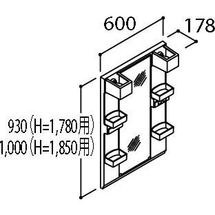 ###INAX/LIXIL 洗面化粧台 リフラLED照明(ロングミラー) 1面鏡 間口600mm 全高1780mm用 くもり止めコート付〔GI〕