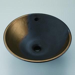 ≧KVK 手洗器【KV305F】(手洗器のみ)洗面ボウル 美術工芸手洗鉢 黒金彩 オーバーフロー仕様〔FA〕