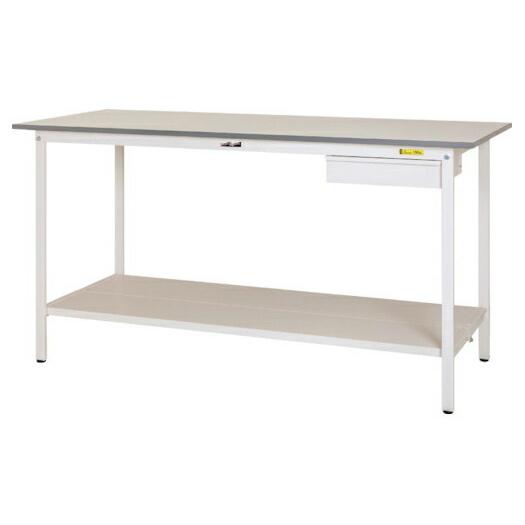 ####u.ヤマキン/山金工業ワークテーブル 150シリーズ 固定式 キャビネット付 H950mm 全面棚板付 組立式