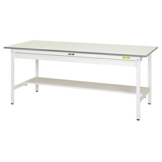 ####u.ヤマキン/山金工業ワークテーブル 150シリーズ 固定式 ワイド引出し付 H740mm 半面棚板付 組立式