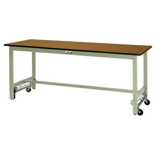 ####u.ヤマキン/山金工業ワークテーブル 300シリーズ ワンタッチ移動タイプ H740mm ポリエステル天板(木目柄) グリーン 組立式