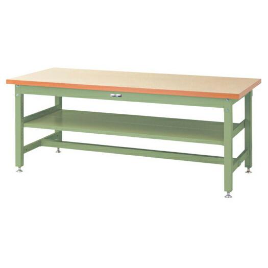 ●u.ヤマキン/山金工業【SSM-1575S2-IG】ワークテーブル スーパータイプ 固定式 中間棚 H740mm メラミン天板(アイボリー) グリーン 組立式