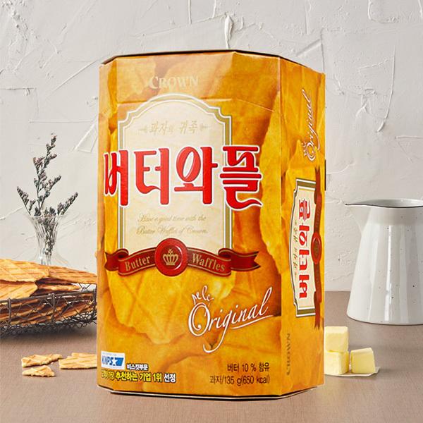 [CROWN] クラウン バターワッフル 135g(3枚X5袋) バター風味 韓国お菓子
