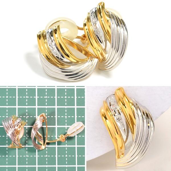 【新品１点限り】Pt900/K18ダイヤモンド0.03ctイヤリング コーディネートに便利な2色コンビ EG EM020の画像