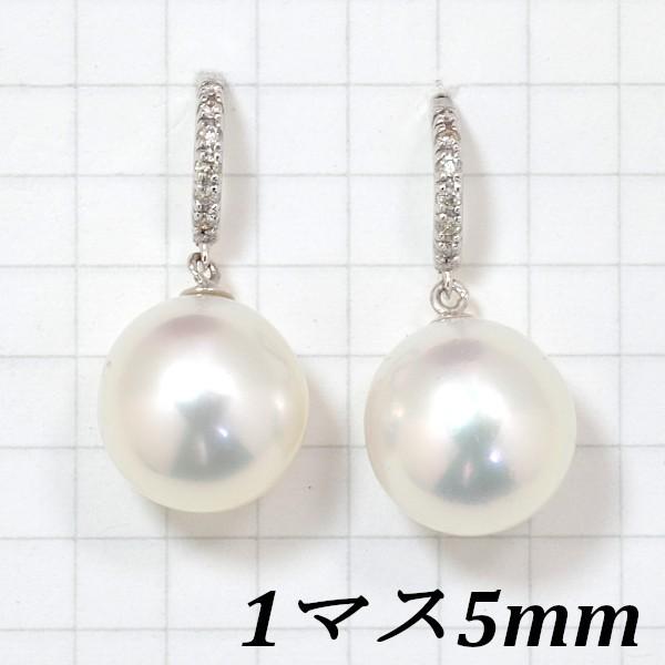 【新品１点限り】K18WG南洋白蝶真珠約11.5mm/ダイヤモンド0.1ctピアス 6月誕生石パール 色照り綺麗 揺れて可愛い♪ EM186の画像