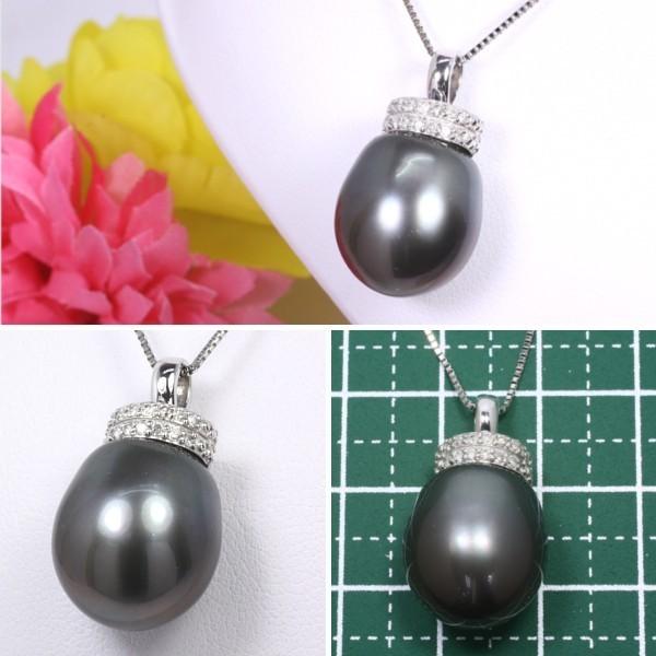 新品1点限り】K18WG大粒南洋黒蝶真珠ペンダントネックレストップ 