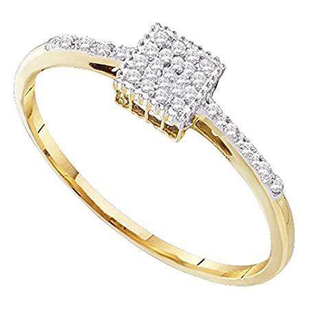【最安値】 特別価格10 KTイエローゴールド女性用ラウンドダイヤモンドクラスターリング1 / 12 cttw 指輪