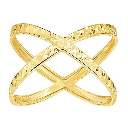 愛用 Cut Diamond Gold Yellow 特別価格14K Cross Ring Fashion Design X Over 指輪