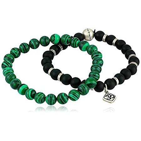 柔らかな質感の Madden 特別価格[男性用ブレスレット]Steve Men's Set Bracelet Charm Om Beaded Black and Green ブレスレット