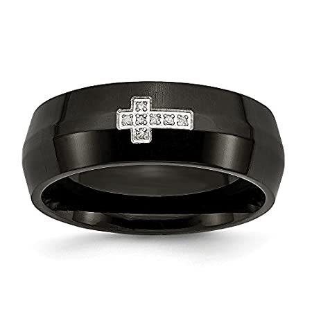 【冬バーゲン★】 特別価格Stainless cttw.) (.02 9 Size Band Ring Cross Diamond IP-Plated Black Steel 指輪