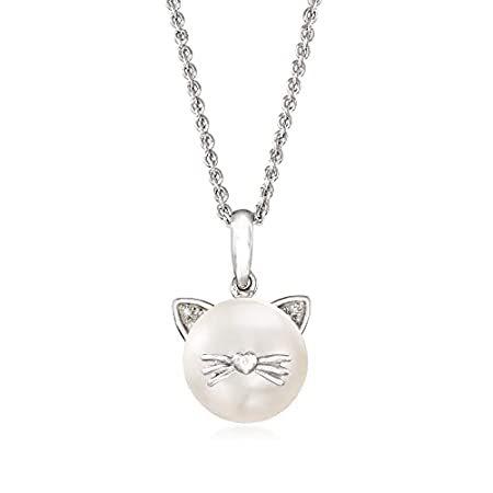 【超ポイントバック祭】 特別価格Ross-Simons Accent Diamond With Necklace Pendant Cat Pearl Cultured 9-9.5mm ネックレス、ペンダント
