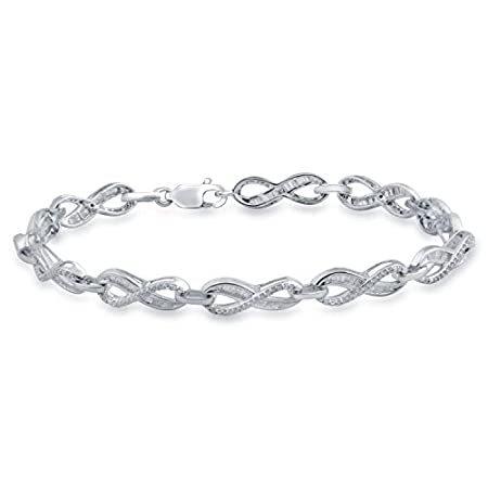 珍しい Natural Cttw 1/5 Silver Sterling 特別価格Jewelili White Bracelet, Infinity Diamond ブレスレット